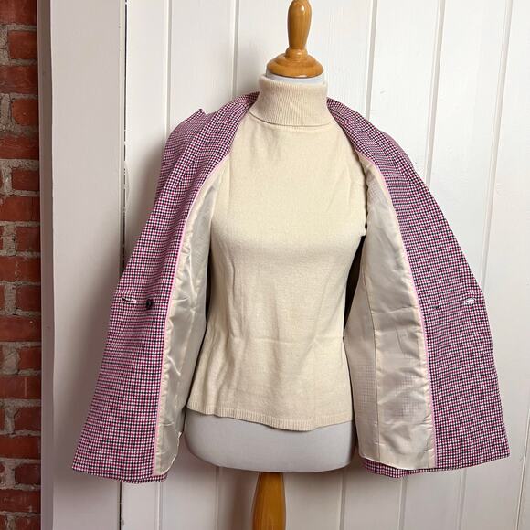 Talbots Double Breasted Pink Houndstooth Blazer 2P Plaid Jacket - Picture 10 of 13